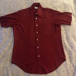 Burgundy vintage 60s 70s button up shirt with a pointed collar